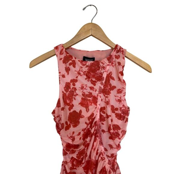 Bardot Women's Felicia Mesh Top Size 10 Red Floral Ruched Blouse - Picture 8 of 12